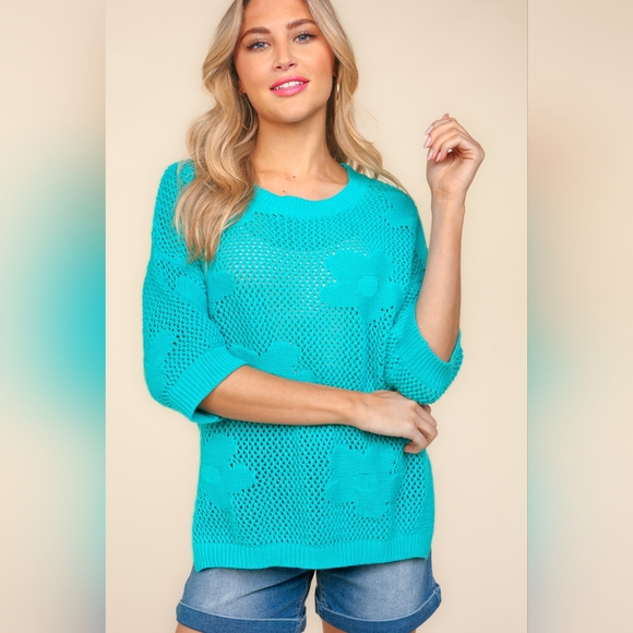 Haptics Floral Crochet Side Slit Knit Top - Picture 4 of 6